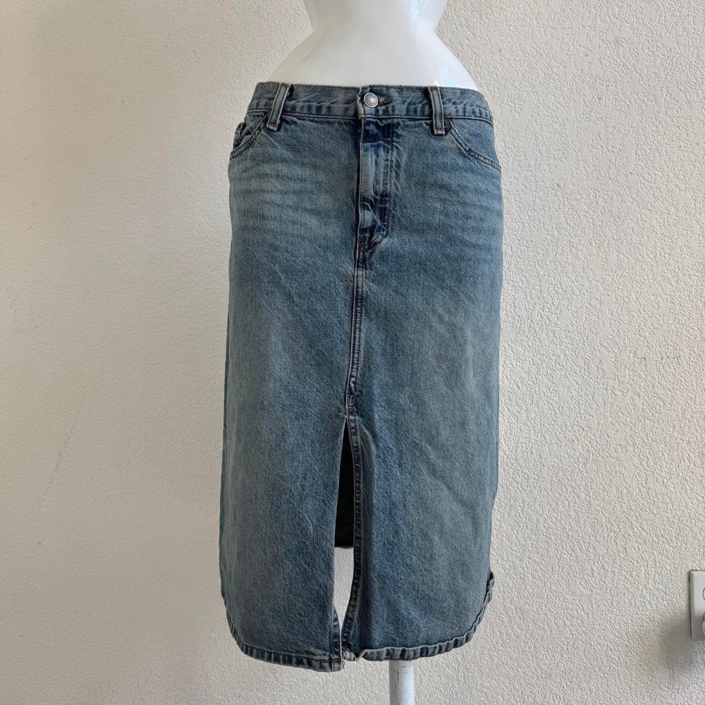 GAP Y2K blue denim midi skirt front slit size 12